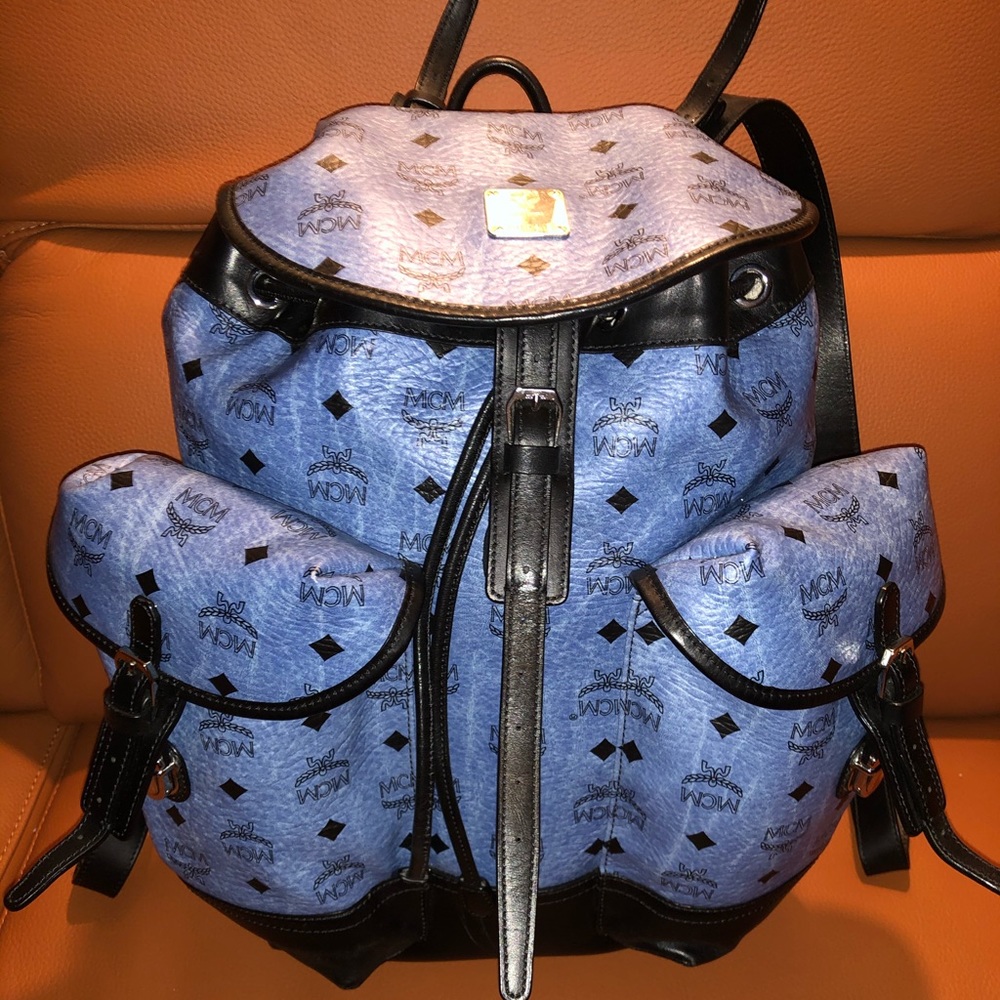 MCM Heritage Double Pocket Backpack Denim Blue - Picture 4 of 14
